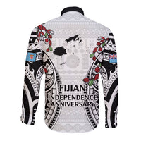 Fiji Day Long Sleeve Button Shirt Happy 54 Years Of Independence Tapa Pattern White