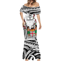 Fiji Day Mermaid Dress Happy 54 Years Of Independence Tapa Pattern White LT14 - Polynesian Pride