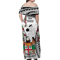 Fiji Day Off Shoulder Maxi Dress Happy 54 Years Of Independence Tapa Pattern White