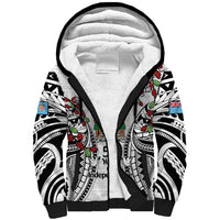 Fiji Day Sherpa Hoodie Happy 54 Years Of Independence Tapa Pattern White