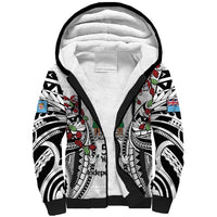 Fiji Day Sherpa Hoodie Happy 54 Years Of Independence Tapa Pattern White LT14 Unisex White - Polynesian Pride