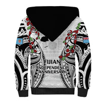 Fiji Day Sherpa Hoodie Happy 54 Years Of Independence Tapa Pattern White LT14 - Polynesian Pride