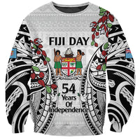 Fiji Day Sweatshirt Happy 54 Years Of Independence Tapa Pattern White
