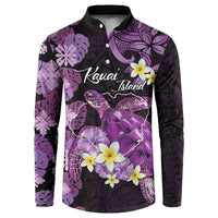 Personalised Aloha Hawaii Kauai Island Button Sweatshirt Garden Isle Map Sea Turtle Plumeria LT14 Purple - Polynesian Pride
