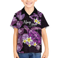 Personalised Aloha Hawaii Kauai Island Family Matching Off The Shoulder Long Sleeve Dress and Hawaiian Shirt Garden Isle Map Sea Turtle Plumeria