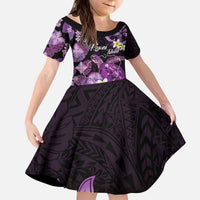 Personalised Aloha Hawaii Kauai Island Kid Short Sleeve Dress Garden Isle Map Sea Turtle Plumeria LT14 KID Purple - Polynesian Pride