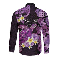 Personalised Aloha Hawaii Kauai Island Long Sleeve Button Shirt Garden Isle Map Sea Turtle Plumeria LT14 - Polynesian Pride