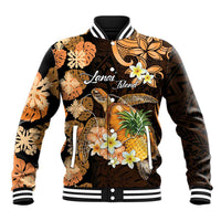 Personalised Aloha Hawaii Lanai Island Baseball Jacket Pineapple Isle Map Sea Turtle Plumeria LT14 Unisex Orange - Polynesian Pride