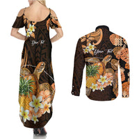 Personalised Aloha Hawaii Lanai Island Couples Matching Summer Maxi Dress and Long Sleeve Button Shirt Pineapple Isle Map Sea Turtle Plumeria LT14 - Polynesian Pride