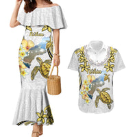 Personalised Aloha Hawaii Niihau Island Couples Matching Mermaid Dress and Hawaiian Shirt Forbidden Isle Map Shell Lei LT14 Yellow - Polynesian Pride