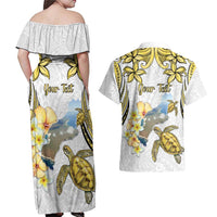 Personalised Aloha Hawaii Niihau Island Couples Matching Off Shoulder Maxi Dress and Hawaiian Shirt Forbidden Isle Map Shell Lei LT14 - Polynesian Pride