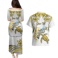 Personalised Aloha Hawaii Niihau Island Couples Matching Puletasi and Hawaiian Shirt Forbidden Isle Map Shell Lei LT14 - Polynesian Pride