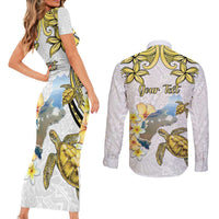 Personalised Aloha Hawaii Niihau Island Couples Matching Short Sleeve Bodycon Dress and Long Sleeve Button Shirt Forbidden Isle Map Shell Lei LT14 - Polynesian Pride