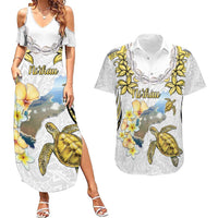 Personalised Aloha Hawaii Niihau Island Couples Matching Summer Maxi Dress and Hawaiian Shirt Forbidden Isle Map Shell Lei LT14 Yellow - Polynesian Pride