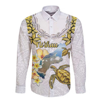 Personalised Aloha Hawaii Niihau Island Long Sleeve Button Shirt Forbidden Isle Map Shell Lei LT14 Unisex Yellow - Polynesian Pride