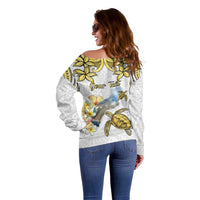Personalised Aloha Hawaii Niihau Island Off Shoulder Sweater Forbidden Isle Map Shell Lei