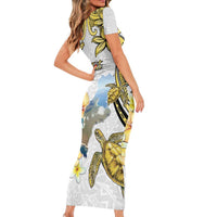 Personalised Aloha Hawaii Niihau Island Short Sleeve Bodycon Dress Forbidden Isle Map Shell Lei