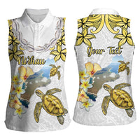 Personalised Aloha Hawaii Niihau Island Women Sleeveless Polo Shirt Forbidden Isle Map Shell Lei LT14 - Polynesian Pride