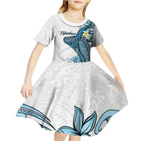 Personalised Aloha Hawaii Kahoolawe Island Kid Short Sleeve Dress Target Isle Map With Humpback Whale LT14 - Polynesian Pride