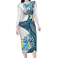 Personalised Aloha Hawaii Kahoolawe Island Long Sleeve Bodycon Dress Target Isle Map With Humpback Whale