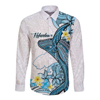 Personalised Aloha Hawaii Kahoolawe Island Long Sleeve Button Shirt Target Isle Map With Humpback Whale LT14 Unisex Blue - Polynesian Pride