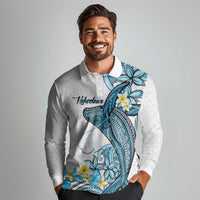 Personalised Aloha Hawaii Kahoolawe Island Long Sleeve Polo Shirt Target Isle Map With Humpback Whale