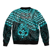 Matariki New Zealand Sleeve Zip Bomber Jacket Maori New Year Tiki Turquoise Version LT14