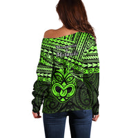 Matariki New Zealand Off Shoulder Sweater Maori New Year Tiki Green Version LT14