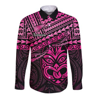 Matariki New Zealand Long Sleeve Button Shirt Maori New Year Tiki Pink Version LT14