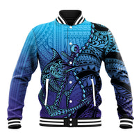 Personalised Polynesia Blue Marlin Fishing Baseball Jacket Marlin Anchor Tattoo Polynesian Pattern LT14 Unisex Purple - Polynesian Pride