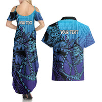 Personalised Polynesia Blue Marlin Fishing Couples Matching Summer Maxi Dress and Hawaiian Shirt Marlin Anchor Tattoo Polynesian Pattern LT14 - Polynesian Pride