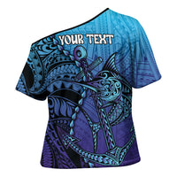 Personalised Polynesia Blue Marlin Fishing Cross Shoulder Shirt Marlin Anchor Tattoo Polynesian Pattern LT14 - Polynesian Pride