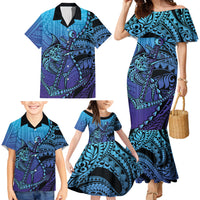 Personalised Polynesia Blue Marlin Fishing Family Matching Mermaid Dress and Hawaiian Shirt Marlin Anchor Tattoo Polynesian Pattern