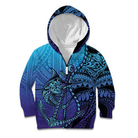 Personalised Polynesia Blue Marlin Fishing Kid Hoodie Marlin Anchor Tattoo Polynesian Pattern LT14 Zip Hoodie Purple - Polynesian Pride