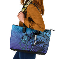 Personalised Polynesia Blue Marlin Fishing Leather Tote Bag Marlin Anchor Tattoo Polynesian Pattern LT14 Purple - Polynesian Pride