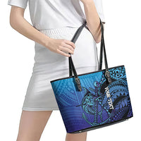 Personalised Polynesia Blue Marlin Fishing Leather Tote Bag Marlin Anchor Tattoo Polynesian Pattern LT14 - Polynesian Pride