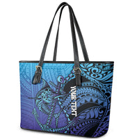 Personalised Polynesia Blue Marlin Fishing Leather Tote Bag Marlin Anchor Tattoo Polynesian Pattern LT14 - Polynesian Pride
