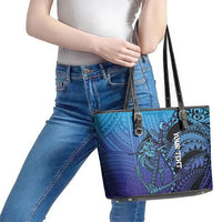 Personalised Polynesia Blue Marlin Fishing Leather Tote Bag Marlin Anchor Tattoo Polynesian Pattern LT14 - Polynesian Pride