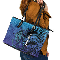 Personalised Polynesia Blue Marlin Fishing Leather Tote Bag Marlin Anchor Tattoo Polynesian Pattern LT14 - Polynesian Pride