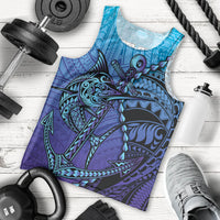Personalised Polynesia Blue Marlin Fishing Men Tank Top Marlin Anchor Tattoo Polynesian Pattern LT14 - Polynesian Pride