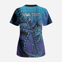 Personalised Polynesia Blue Marlin Fishing Scrub Top Marlin Anchor Tattoo Polynesian Pattern LT14 - Polynesian Pride