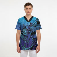Personalised Polynesia Blue Marlin Fishing Scrub Top Marlin Anchor Tattoo Polynesian Pattern LT14 - Polynesian Pride