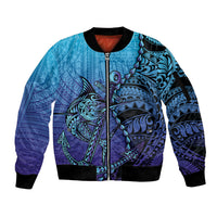 Personalised Polynesia Blue Marlin Fishing Sleeve Zip Bomber Jacket Marlin Anchor Tattoo Polynesian Pattern LT14 Unisex Purple - Polynesian Pride