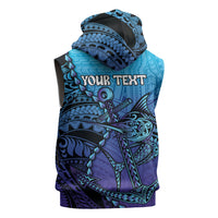 Personalised Polynesia Blue Marlin Fishing Sleeveless Zip Hoodie Marlin Anchor Tattoo Polynesian Pattern LT14 - Polynesian Pride