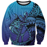 Personalised Polynesia Blue Marlin Fishing Sweatshirt Marlin Anchor Tattoo Polynesian Pattern LT14 Unisex Purple - Polynesian Pride