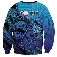 Personalised Polynesia Blue Marlin Fishing Sweatshirt Marlin Anchor Tattoo Polynesian Pattern LT14 - Polynesian Pride