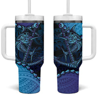 Personalised Polynesia Blue Marlin Fishing Tumbler With Handle Marlin Anchor Tattoo Polynesian Pattern LT14 One Size: 40 oz Purple - Polynesian Pride