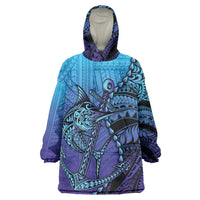 Personalised Polynesia Blue Marlin Fishing Wearable Blanket Hoodie Marlin Anchor Tattoo Polynesian Pattern LT14 One Size Purple - Polynesian Pride