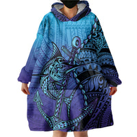 Personalised Polynesia Blue Marlin Fishing Wearable Blanket Hoodie Marlin Anchor Tattoo Polynesian Pattern LT14 - Polynesian Pride
