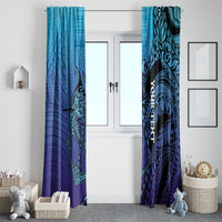 Personalised Polynesia Blue Marlin Fishing Window Curtain Marlin Anchor Tattoo Polynesian Pattern LT14 - Polynesian Pride
